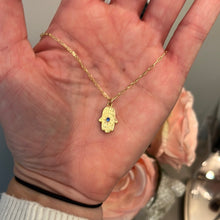 Load image into Gallery viewer, Dainty Paperclip with Gold Hamsa Charm Necklace