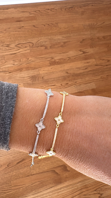 Dainty Pave and MOP Clover Style Bracelet