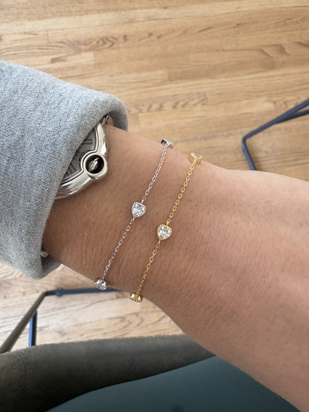 CZ Heart Station Bracelet