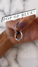 Load image into Gallery viewer, Sterling Silver CZ Huggie with Blue Stone Ball