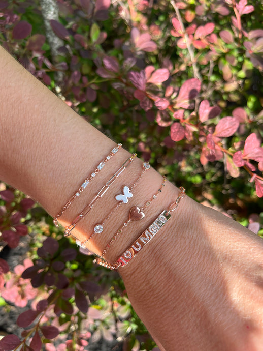 White Enamel Butterfly and Bezel Bracelet