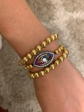 Load image into Gallery viewer, Gold Beaded Bracelet with Rainbow Evil Eye