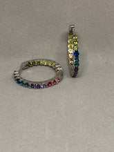 Load image into Gallery viewer, Sterling Silver and Rainbow CZ Double Sided Hoop