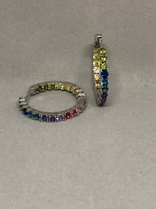 Sterling Silver and Rainbow CZ Double Sided Hoop