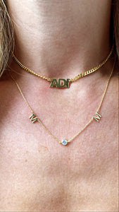 Double initial necklace with bezel