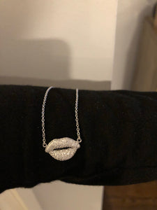 Sterling Silver and CZ Lip Necklace