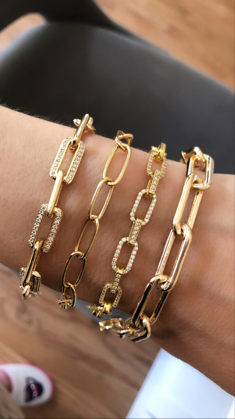Gold and CZ Link Bracelet