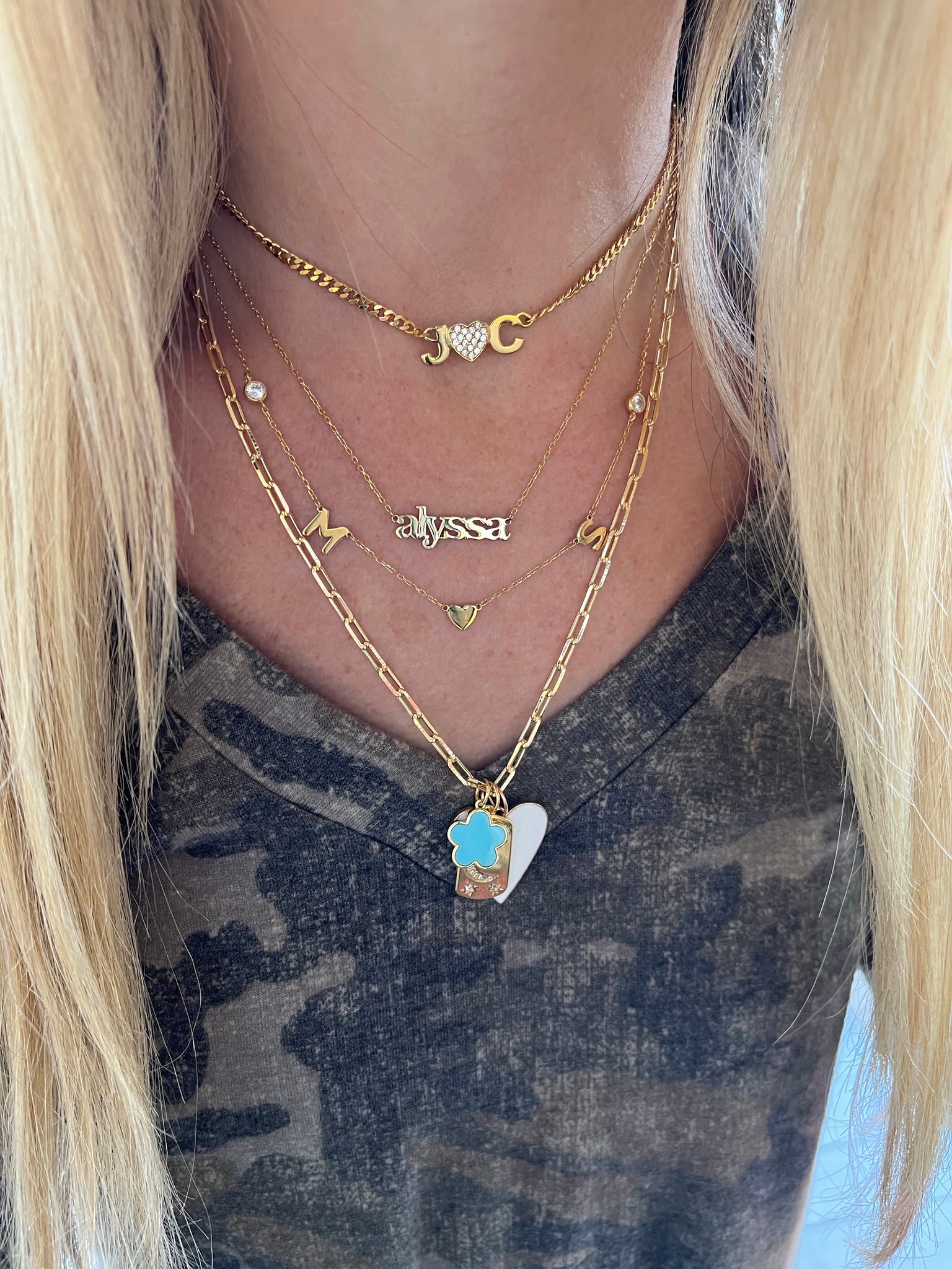 Double Initial Crystal Necklace (Gold)