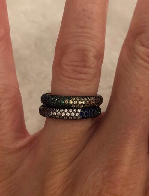 Sterling Silver and Colored CZ Rainbow Pave Band