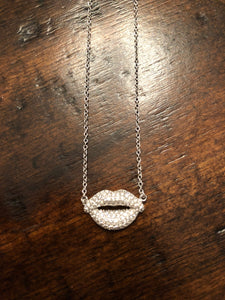 Sterling Silver and CZ Lip Necklace